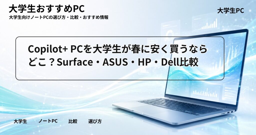 Copilot+ PCを大学生が春に安く買うならどこ?Surface・ASUS・HP・Dell比較
