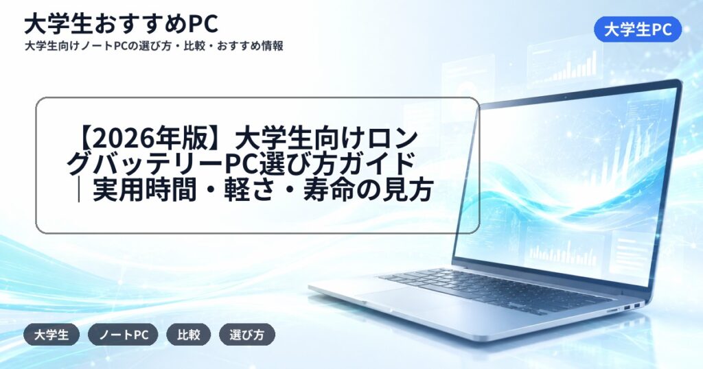 【2026年版】大学生向けロングバッテリーPC選び方ガイド|実用時間・軽さ・寿命の見方