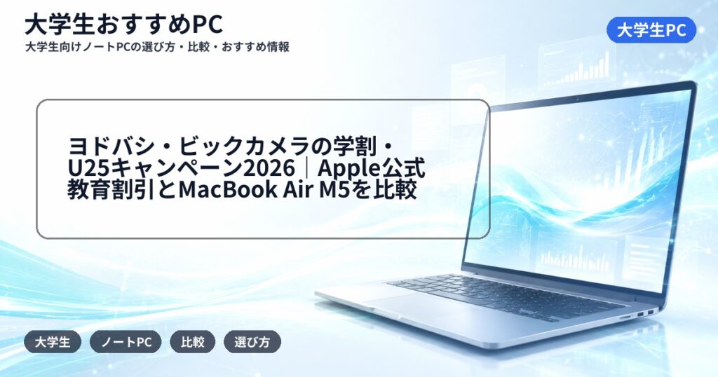 ヨドバシ・ビックカメラの学割・U25キャンペーン2026|Apple公式教育割引とMacBook Air M5を比較